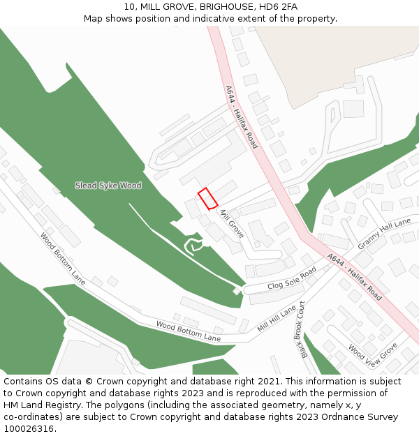 10, MILL GROVE, BRIGHOUSE, HD6 2FA: Location map and indicative extent of plot