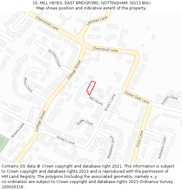 10, MILL HEYES, EAST BRIDGFORD, NOTTINGHAM, NG13 8NU: Location map and indicative extent of plot