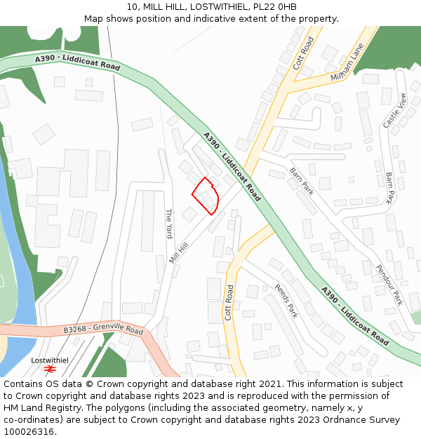 10, MILL HILL, LOSTWITHIEL, PL22 0HB: Location map and indicative extent of plot