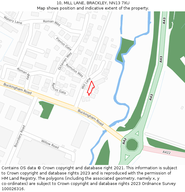 10, MILL LANE, BRACKLEY, NN13 7XU: Location map and indicative extent of plot