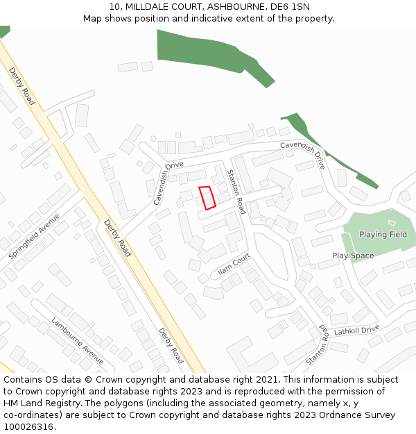 10, MILLDALE COURT, ASHBOURNE, DE6 1SN: Location map and indicative extent of plot