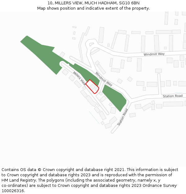 10, MILLERS VIEW, MUCH HADHAM, SG10 6BN: Location map and indicative extent of plot