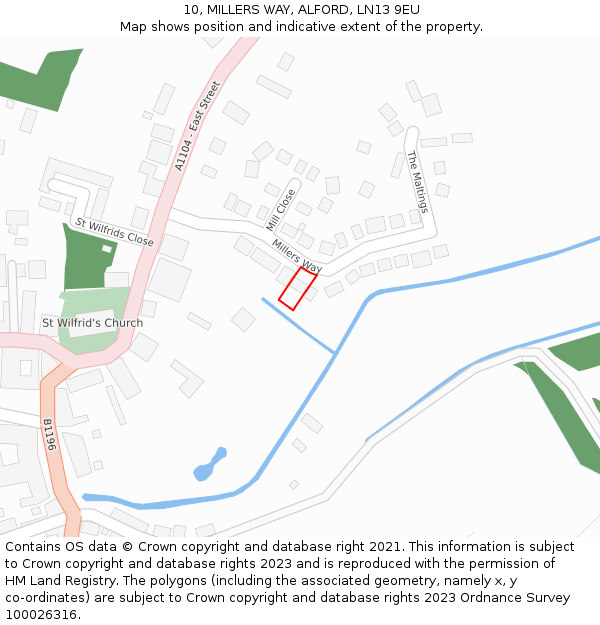 10, MILLERS WAY, ALFORD, LN13 9EU: Location map and indicative extent of plot