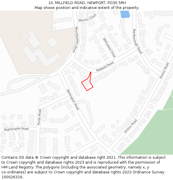 10, MILLFIELD ROAD, NEWPORT, PO30 5RH: Location map and indicative extent of plot