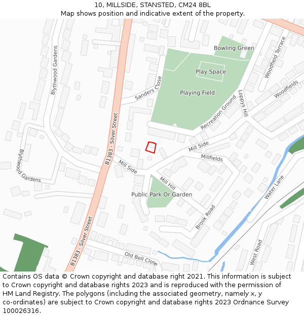 10, MILLSIDE, STANSTED, CM24 8BL: Location map and indicative extent of plot