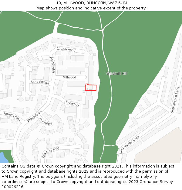 10, MILLWOOD, RUNCORN, WA7 6UN: Location map and indicative extent of plot