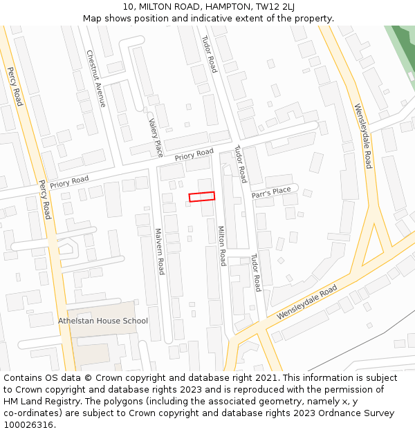 10, MILTON ROAD, HAMPTON, TW12 2LJ: Location map and indicative extent of plot