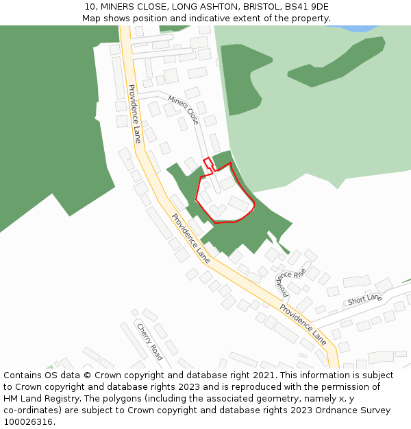 10, MINERS CLOSE, LONG ASHTON, BRISTOL, BS41 9DE: Location map and indicative extent of plot