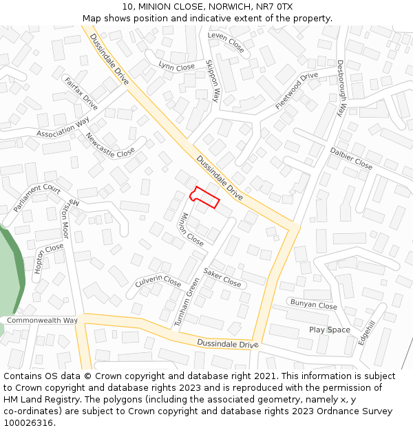 10, MINION CLOSE, NORWICH, NR7 0TX: Location map and indicative extent of plot