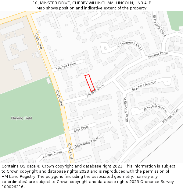 10, MINSTER DRIVE, CHERRY WILLINGHAM, LINCOLN, LN3 4LP: Location map and indicative extent of plot