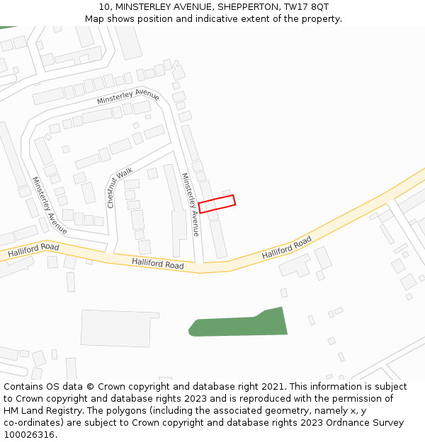 10, MINSTERLEY AVENUE, SHEPPERTON, TW17 8QT: Location map and indicative extent of plot