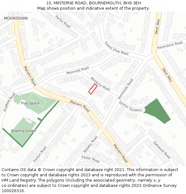 10, MINTERNE ROAD, BOURNEMOUTH, BH9 3EH: Location map and indicative extent of plot