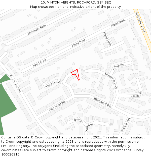 10, MINTON HEIGHTS, ROCHFORD, SS4 3EQ: Location map and indicative extent of plot