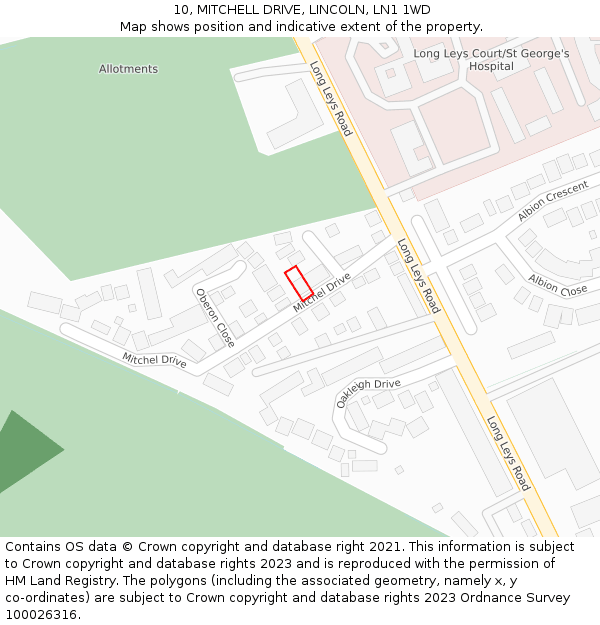10, MITCHELL DRIVE, LINCOLN, LN1 1WD: Location map and indicative extent of plot