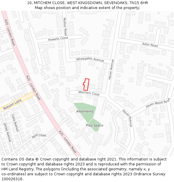 10, MITCHEM CLOSE, WEST KINGSDOWN, SEVENOAKS, TN15 6HR: Location map and indicative extent of plot