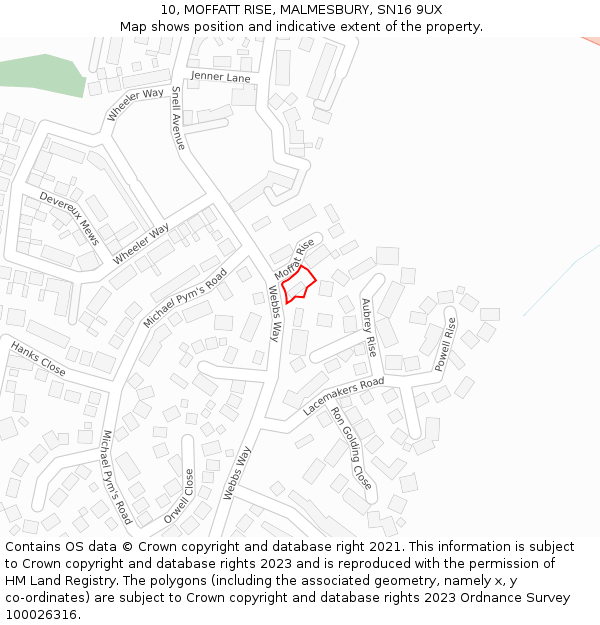 10, MOFFATT RISE, MALMESBURY, SN16 9UX: Location map and indicative extent of plot