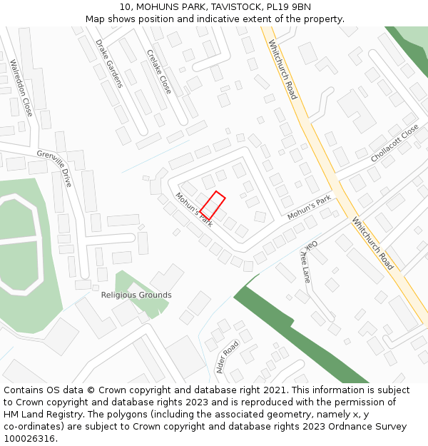 10, MOHUNS PARK, TAVISTOCK, PL19 9BN: Location map and indicative extent of plot