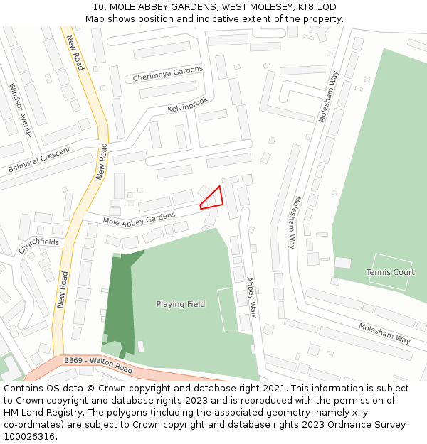 10, MOLE ABBEY GARDENS, WEST MOLESEY, KT8 1QD: Location map and indicative extent of plot