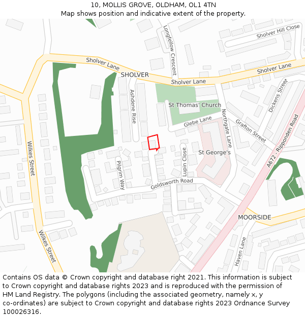 10, MOLLIS GROVE, OLDHAM, OL1 4TN: Location map and indicative extent of plot