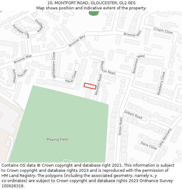 10, MONTFORT ROAD, GLOUCESTER, GL2 0ES: Location map and indicative extent of plot