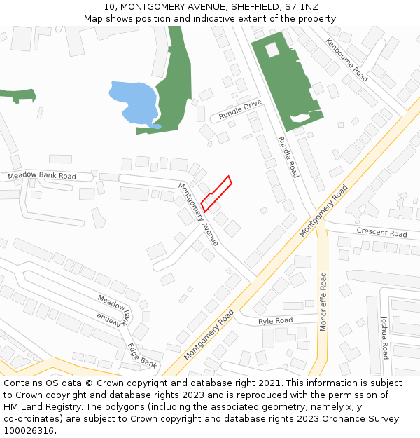 10, MONTGOMERY AVENUE, SHEFFIELD, S7 1NZ: Location map and indicative extent of plot