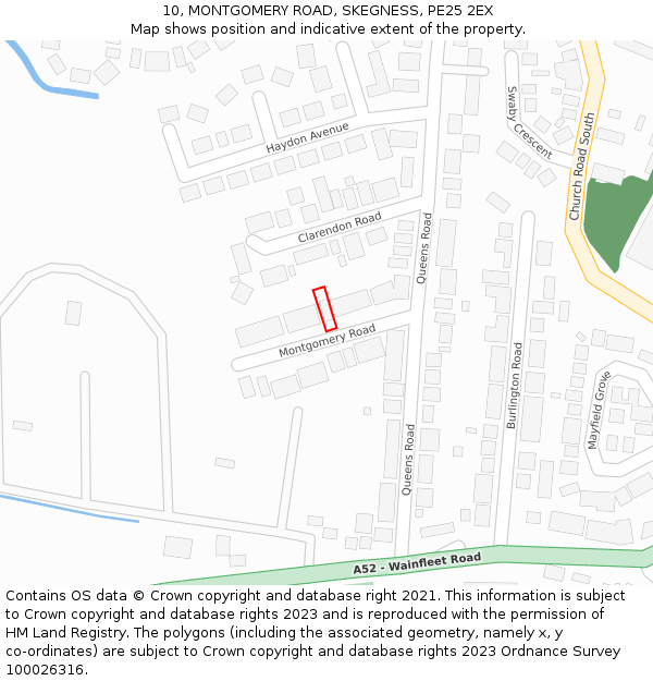 10, MONTGOMERY ROAD, SKEGNESS, PE25 2EX: Location map and indicative extent of plot