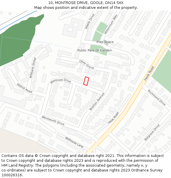 10, MONTROSE DRIVE, GOOLE, DN14 5XX: Location map and indicative extent of plot