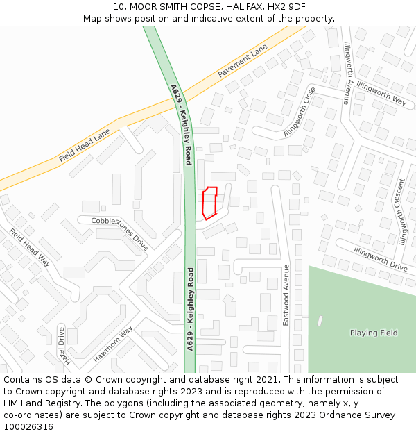 10, MOOR SMITH COPSE, HALIFAX, HX2 9DF: Location map and indicative extent of plot