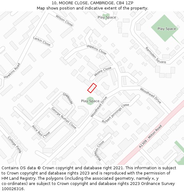 10, MOORE CLOSE, CAMBRIDGE, CB4 1ZP: Location map and indicative extent of plot