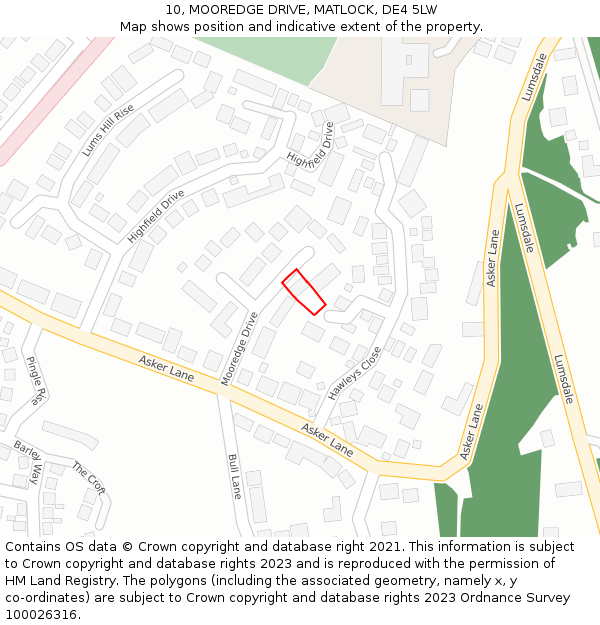 10, MOOREDGE DRIVE, MATLOCK, DE4 5LW: Location map and indicative extent of plot