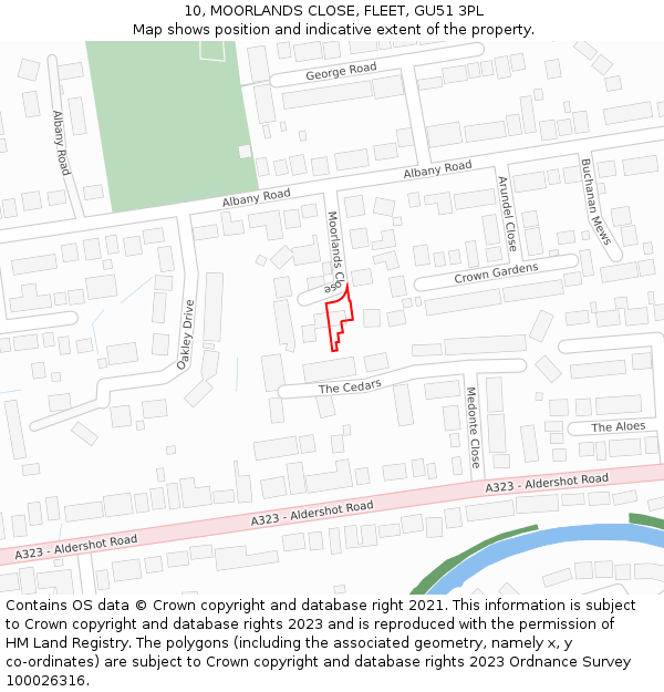 10, MOORLANDS CLOSE, FLEET, GU51 3PL: Location map and indicative extent of plot