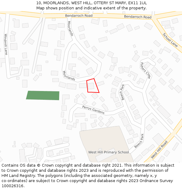 10, MOORLANDS, WEST HILL, OTTERY ST MARY, EX11 1UL: Location map and indicative extent of plot