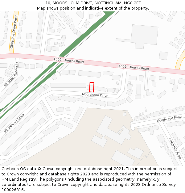 10, MOORSHOLM DRIVE, NOTTINGHAM, NG8 2EF: Location map and indicative extent of plot