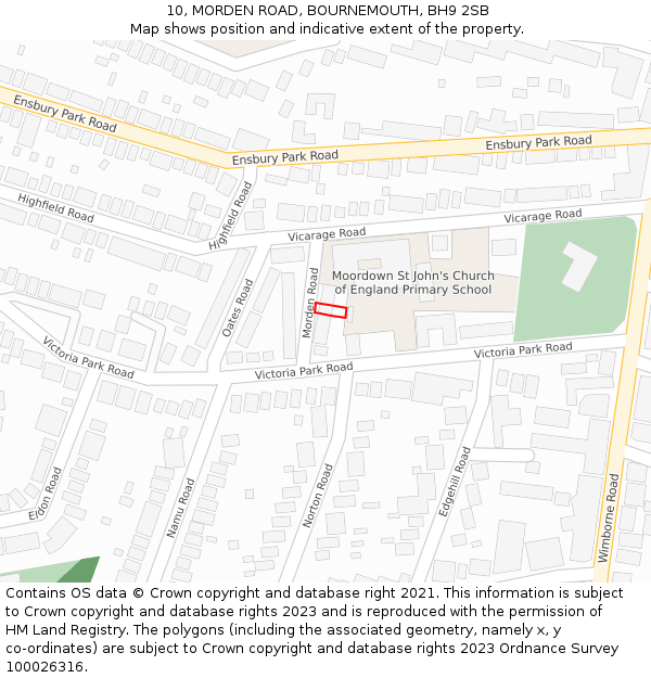 10, MORDEN ROAD, BOURNEMOUTH, BH9 2SB: Location map and indicative extent of plot