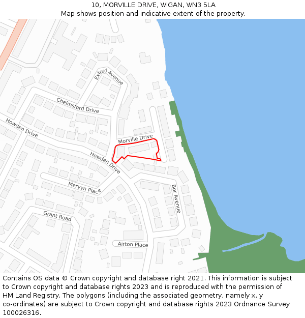 10, MORVILLE DRIVE, WIGAN, WN3 5LA: Location map and indicative extent of plot