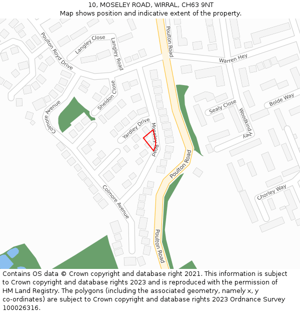 10, MOSELEY ROAD, WIRRAL, CH63 9NT: Location map and indicative extent of plot