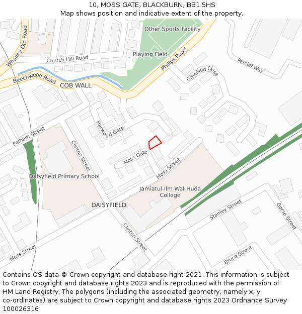 10, MOSS GATE, BLACKBURN, BB1 5HS: Location map and indicative extent of plot