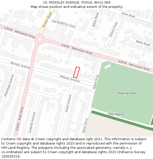 10, MOSSLEY AVENUE, POOLE, BH12 5EA: Location map and indicative extent of plot