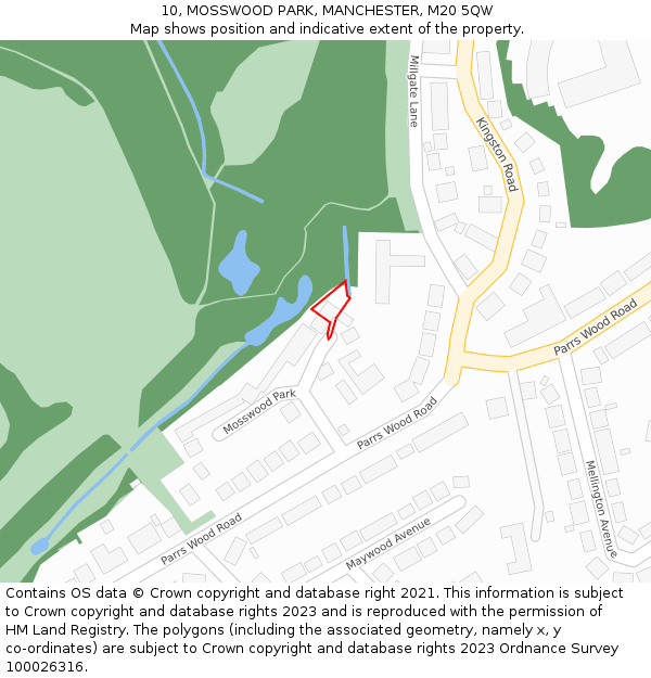 10, MOSSWOOD PARK, MANCHESTER, M20 5QW: Location map and indicative extent of plot