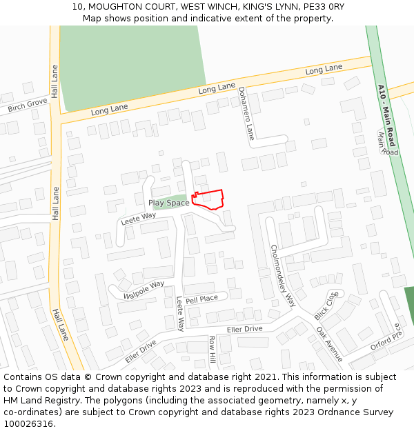 10, MOUGHTON COURT, WEST WINCH, KING'S LYNN, PE33 0RY: Location map and indicative extent of plot