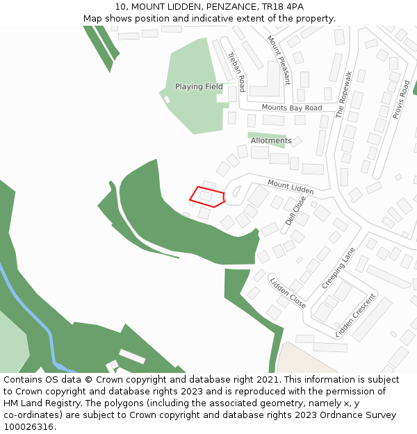 10, MOUNT LIDDEN, PENZANCE, TR18 4PA: Location map and indicative extent of plot