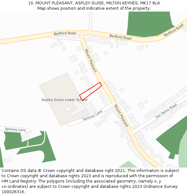 10, MOUNT PLEASANT, ASPLEY GUISE, MILTON KEYNES, MK17 8LA: Location map and indicative extent of plot