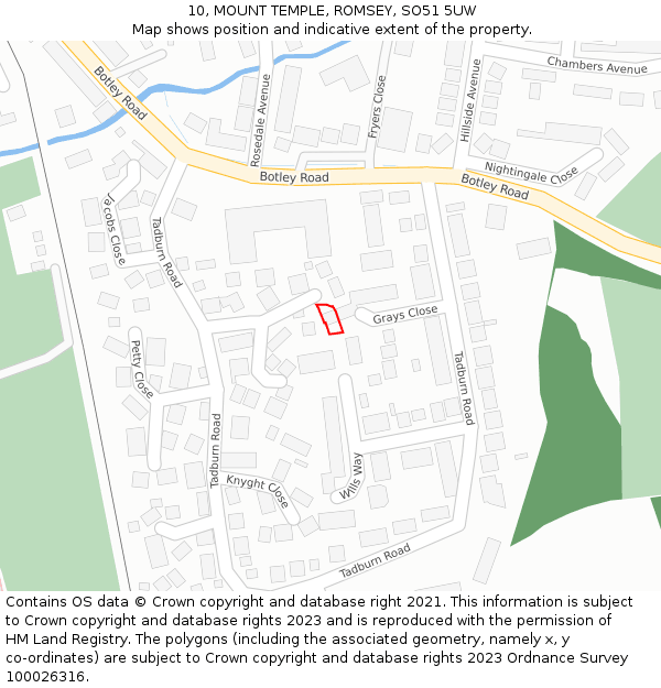10, MOUNT TEMPLE, ROMSEY, SO51 5UW: Location map and indicative extent of plot