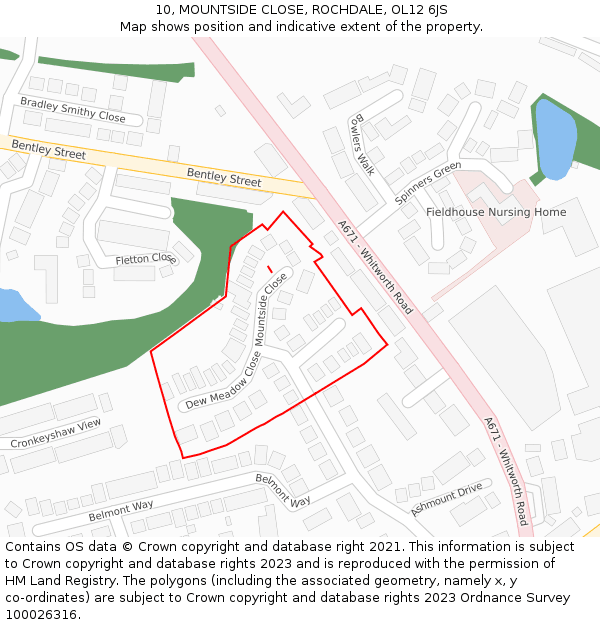 10, MOUNTSIDE CLOSE, ROCHDALE, OL12 6JS: Location map and indicative extent of plot