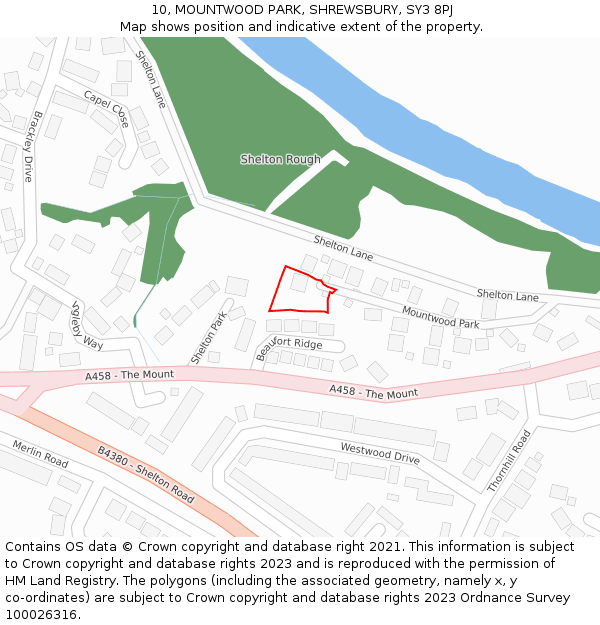 10, MOUNTWOOD PARK, SHREWSBURY, SY3 8PJ: Location map and indicative extent of plot