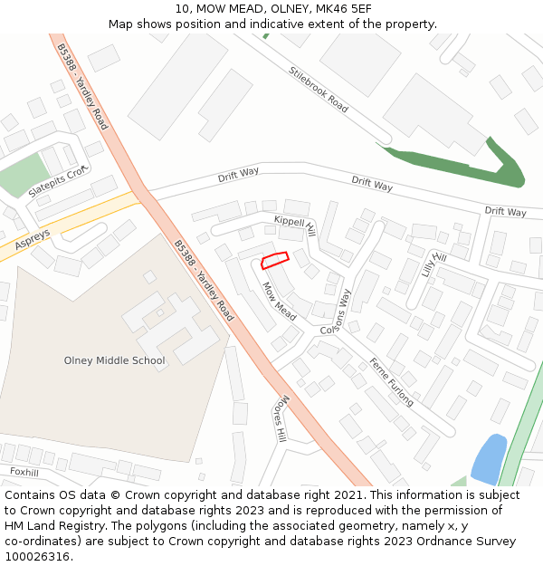 10, MOW MEAD, OLNEY, MK46 5EF: Location map and indicative extent of plot