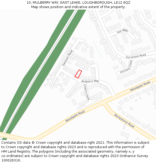 10, MULBERRY WAY, EAST LEAKE, LOUGHBOROUGH, LE12 6QZ: Location map and indicative extent of plot