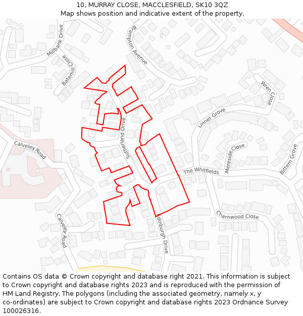 10, MURRAY CLOSE, MACCLESFIELD, SK10 3QZ: Location map and indicative extent of plot