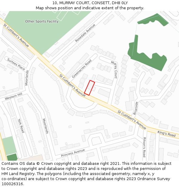 10, MURRAY COURT, CONSETT, DH8 0LY: Location map and indicative extent of plot