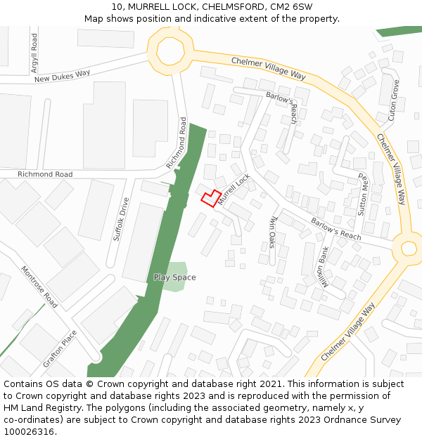 10, MURRELL LOCK, CHELMSFORD, CM2 6SW: Location map and indicative extent of plot